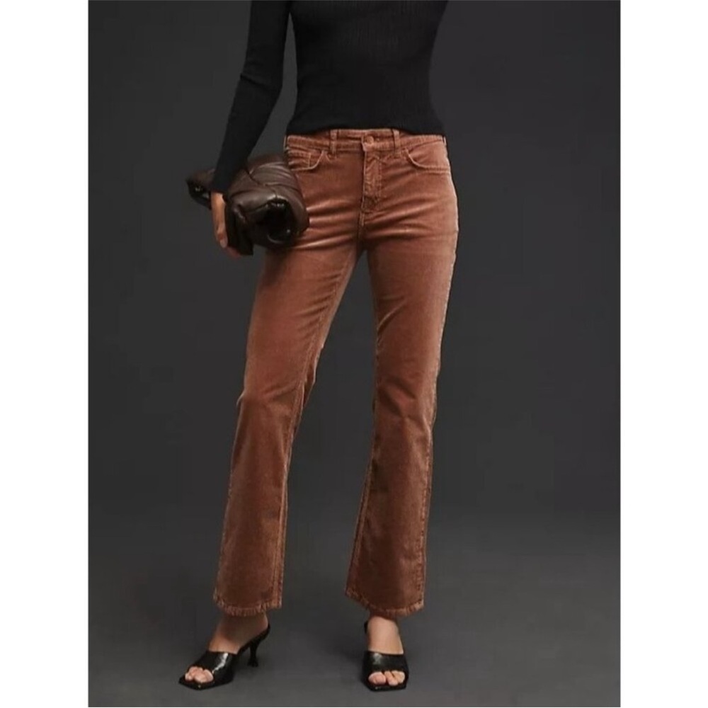 Anthropologie Pilcro Yaya Corduroy Mid-Rise Crop Flare Bootcut Pants Brown 25